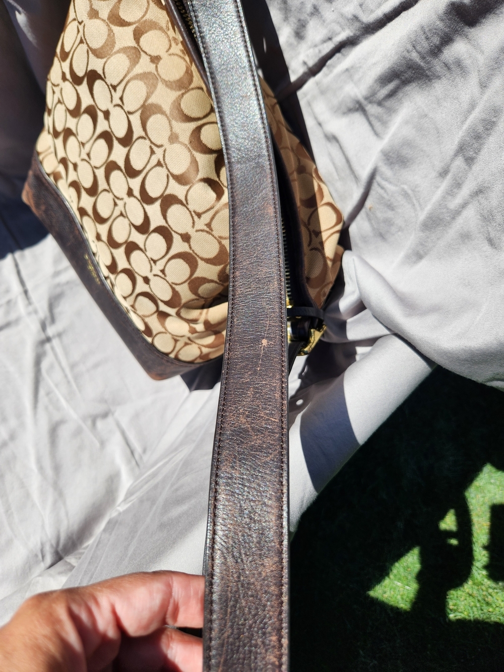 Coach Signature Jacquard and Leather Shoulder Bag in Brown - Picture 3 of 15